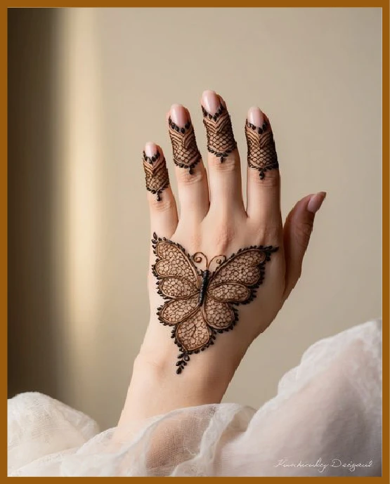Aesthetic Back Hand Mehndi With Butterfly Motif